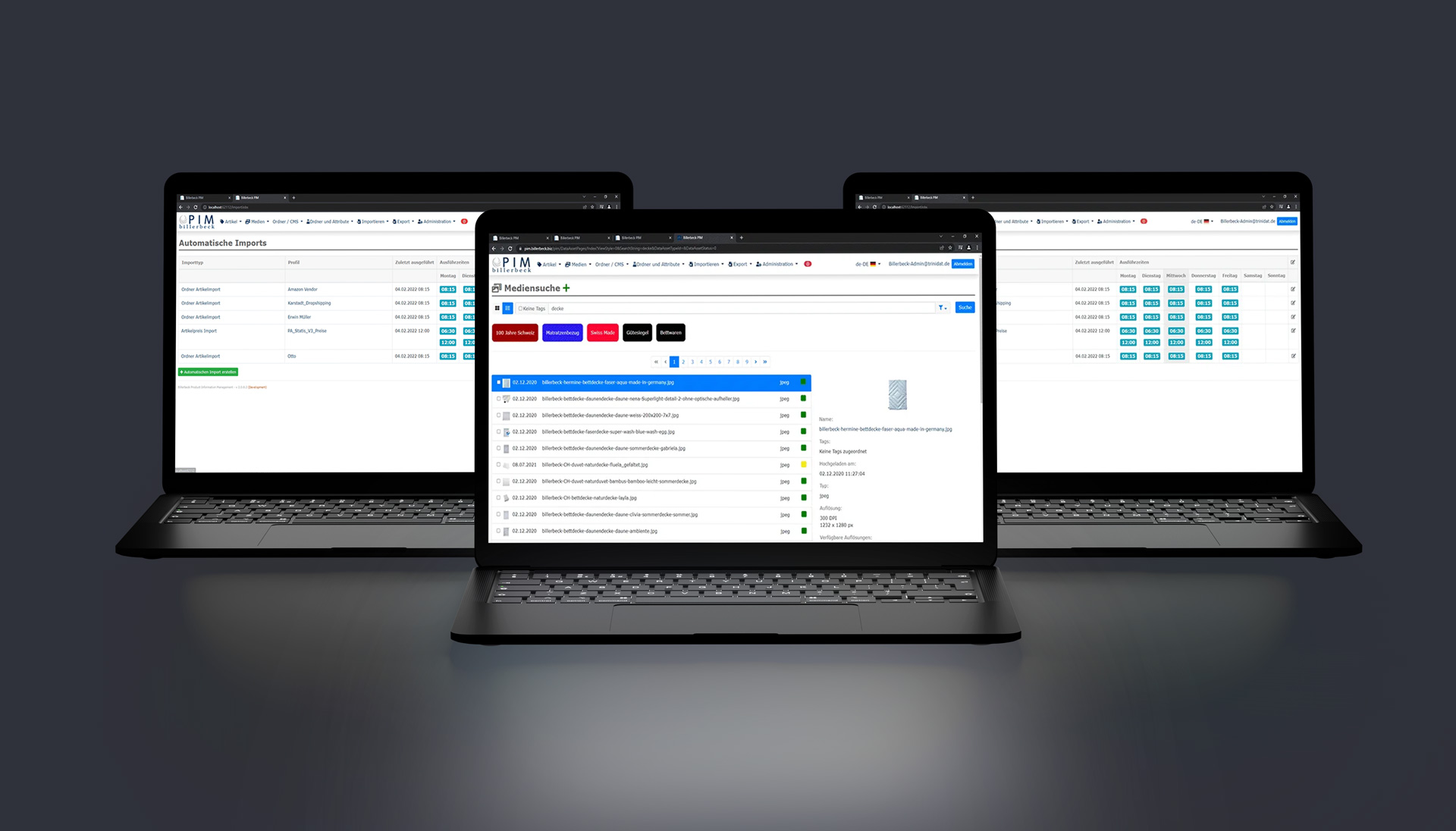 3 Screenshots als Referenz Software auf einem Mockup