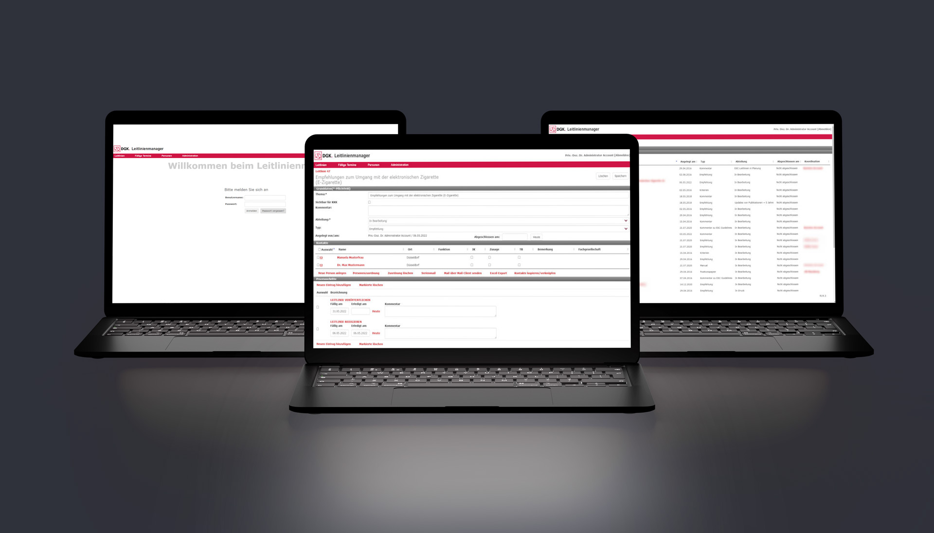3 Screenshots als Referenz Software auf einem Mockup