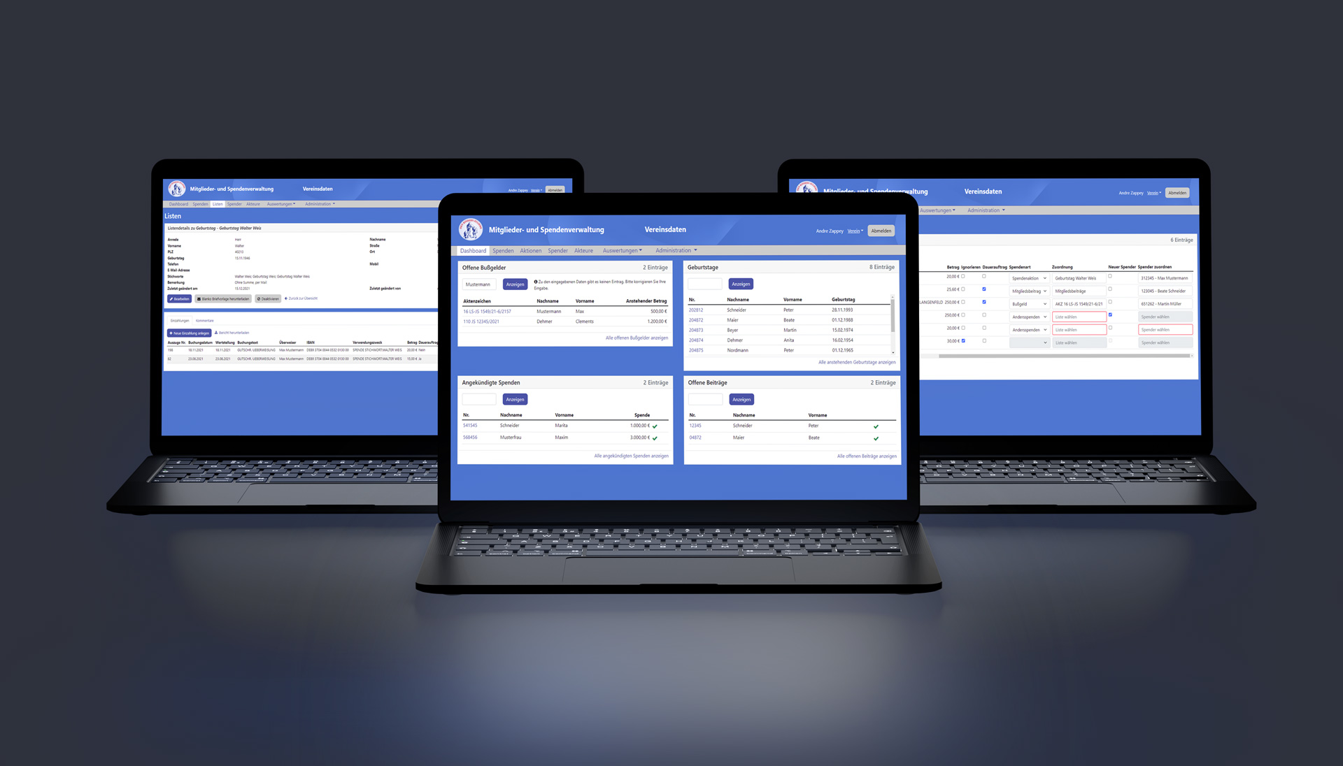 3 Screenshots als Referenz Software auf einem Mockup