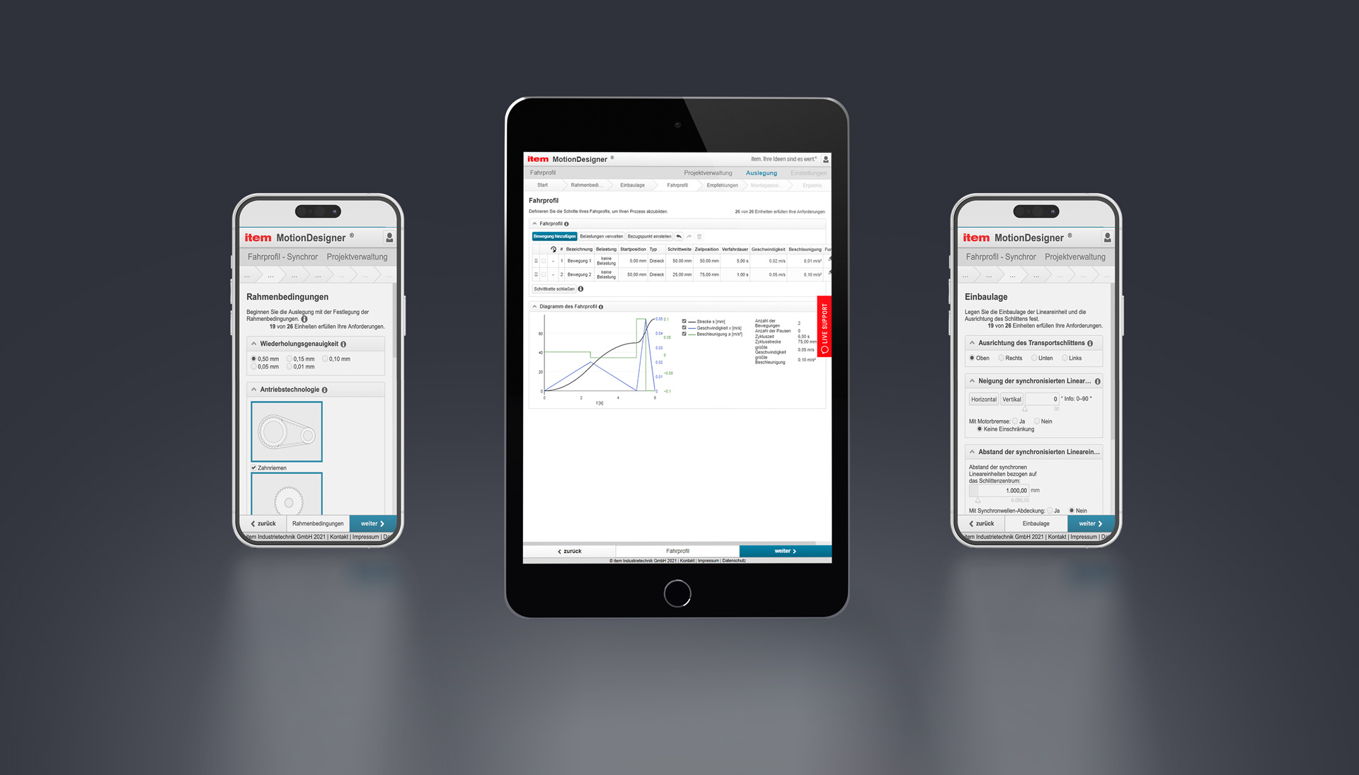 3 Screenshots als Referenz Software auf einem Mockup