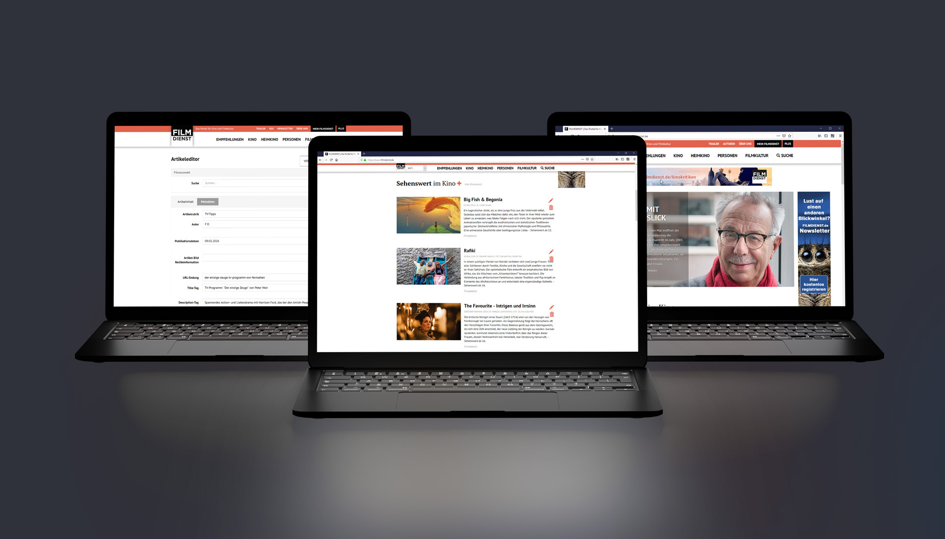 3 Screenshots als Referenz Software auf einem Mockup